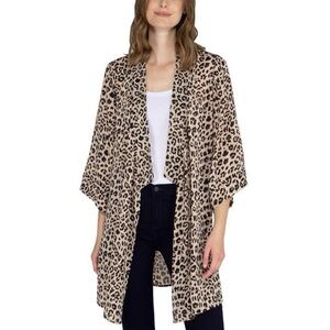 NWT 🆕 Tahari Relaxed Open Front Kimono Cardigan - Leopard Animal Print - L XL